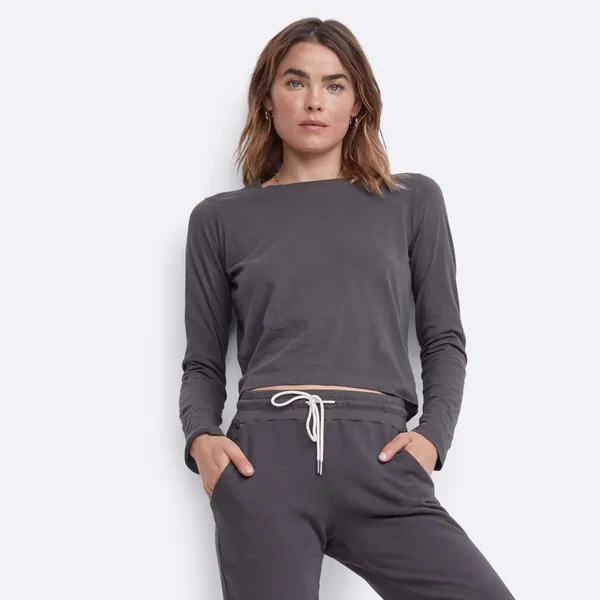 Organic Cotton Long Sleeve Crop Tee Charcoal, M