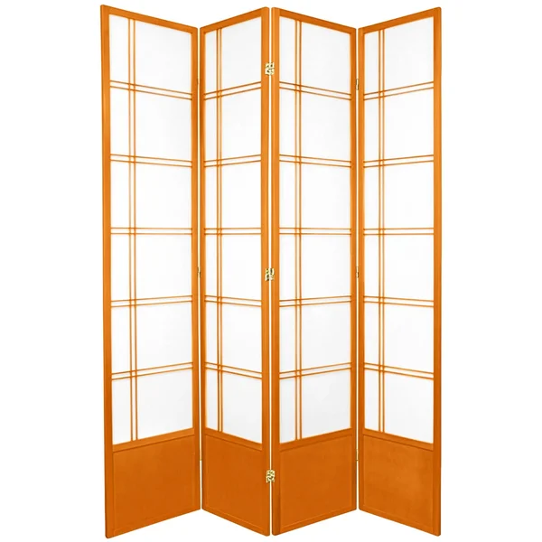 Oriental Furniture Double Cross Shoji Screen - Honey, 4 Panels, 83.5" x 68" x 1"