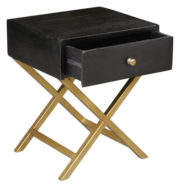 HomeFare Black & Brass Side Table with Drawer
