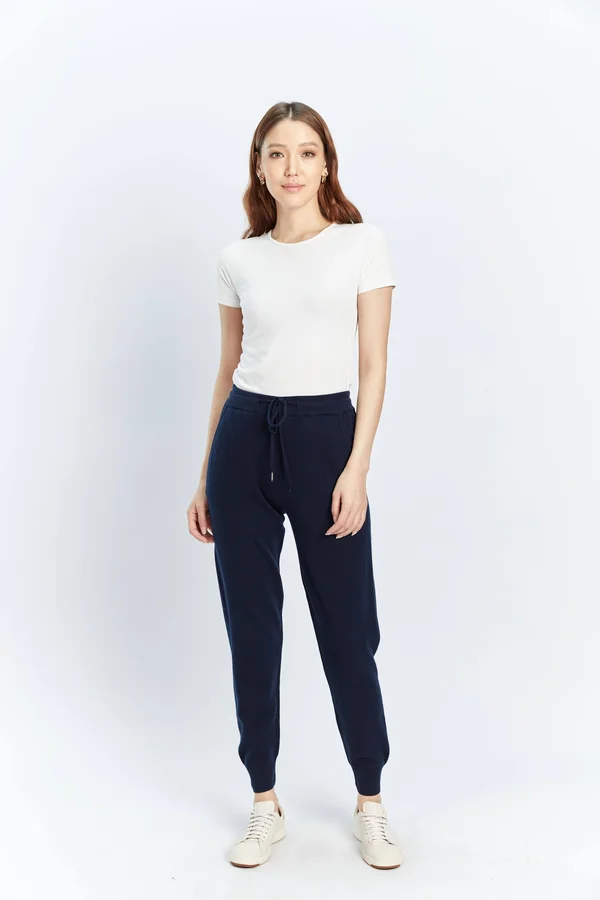 Women's Cashmere Cuffed Jogger Navy - Gobi Cashmere - M, Navy