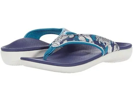 Spenco Orthotic Thong Sandals - Yumi Tropical, Size 8 Medium, Mineral Blue