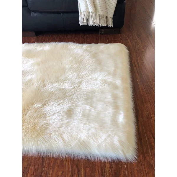 Silver Orchid Nansen Luxurious Faux Sheepskin Shag Area Rug - 12& x 15& - Camel