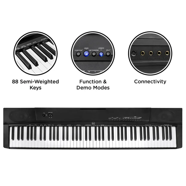 Best Choice Products 88-Key Digital Piano Set with Weighted Keys, Sustain Pedal and Stand, Black