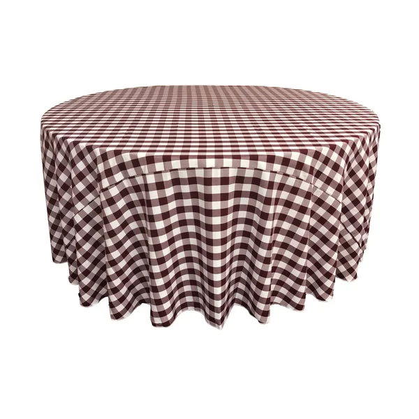 La Linen Polyester Gingham Checkered 120x22 Round Tablecloth, White and Orange