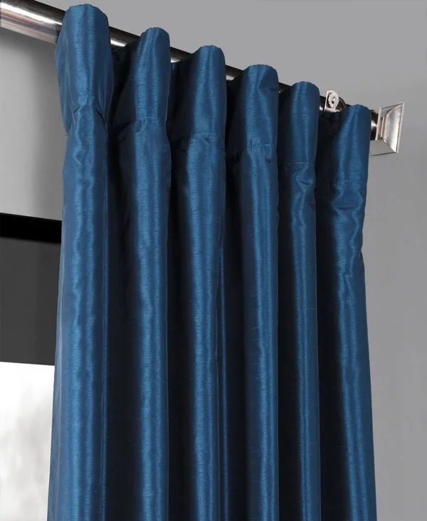 Captain&s Blue Blackout Vintage Textured Faux Dupioni Silk Curtain, Half Price Drapes