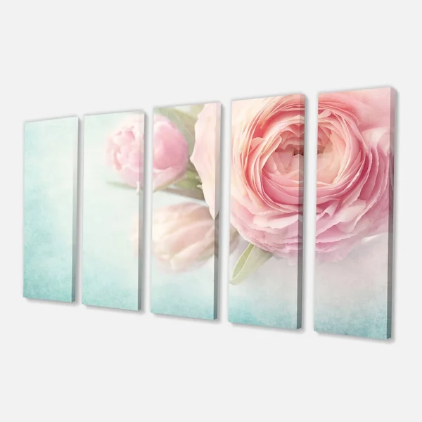 Designart PT14222-60-28 Pink Flowers Against Blue Background Canvas Artwork Print, 60X28x22