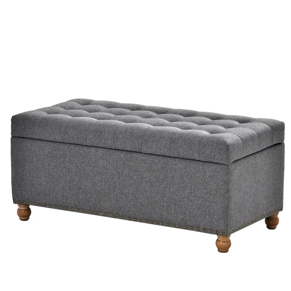 Nestfair Upholstered Flip Top Storage Bench with Tufted Top - Grey