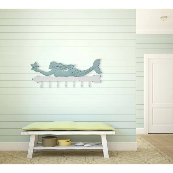 Creative Co-op Aqua & White Metal Mermaid Wall Decor with 7 Hooks