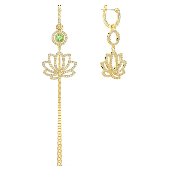Swarovski Symbolic Lotus Pierced Earrings - Green, Gold-Tone Plated