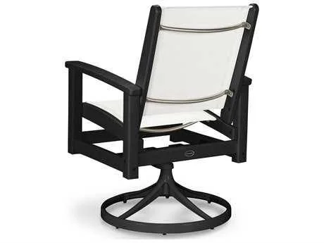 POLYWOOD Coastal Swivel Rocker in Satin Mahogany, Mahogany, Metallic Sling