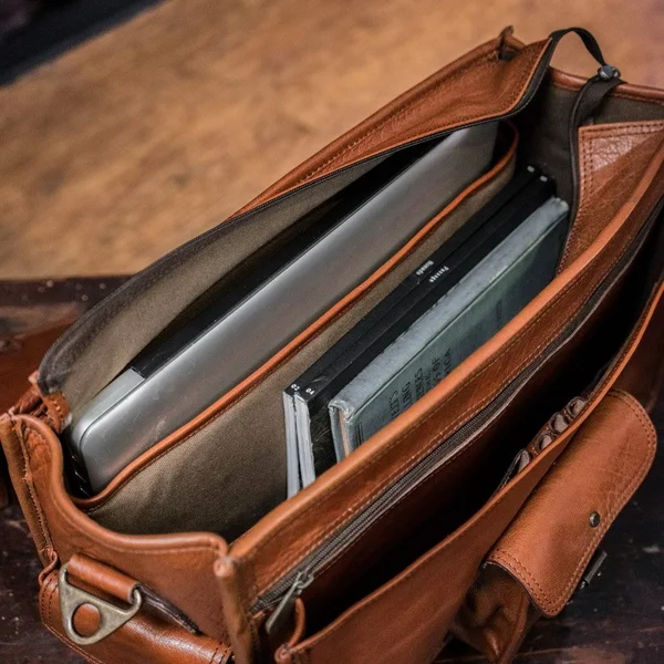 Roosevelt Buffalo Leather Briefcase Bag - Amber