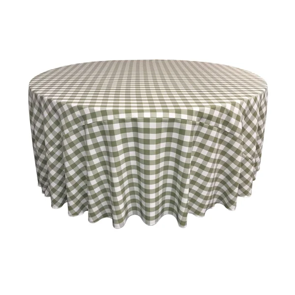 La Linen Polyester Gingham Checkered 120x22 Round Tablecloth, White and Orange