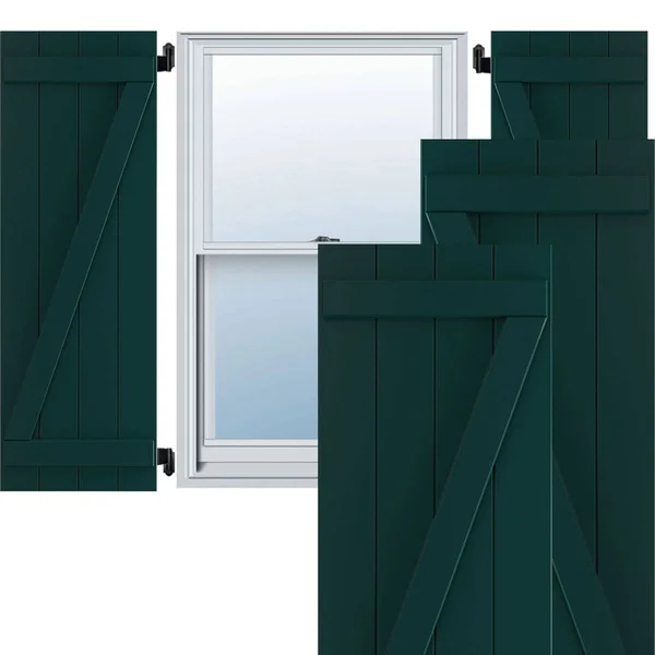 Ekena Millwork 21-1/2x22 x 57x22 True Fit PVC Four Board Joined Board and Batten Shutters w/Z-Bar - Thermal Green (Per Pair)
