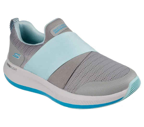 Women's Skechers GOrun Pulse Bold Venture Slip on Running Sneaker, Adult, Size: 9, Gray/Light Blue