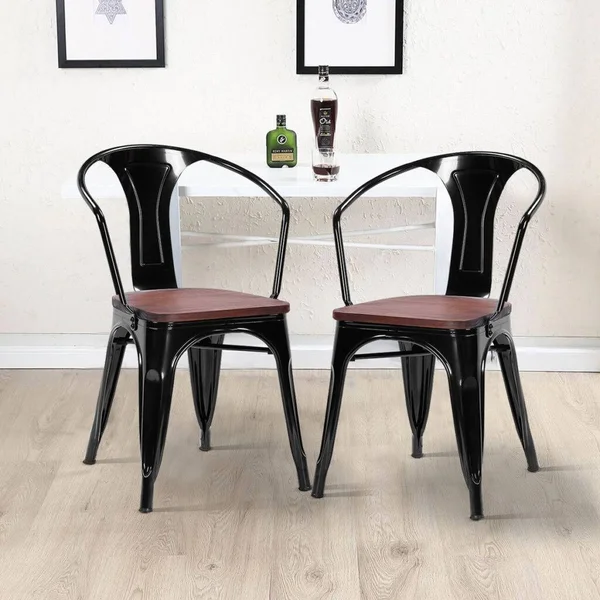 Costway Tolix Style Armchair- Black - Set of 2