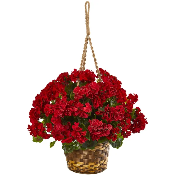 Nearly Natural Geranium Hanging Basket Artificial Plant UV Resistant (Indoor/Outdoor) Beauty