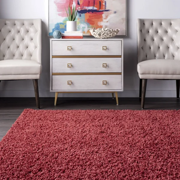 nuLOOM Kara Solid Shag Area Rug - Size: 6& Round, Red