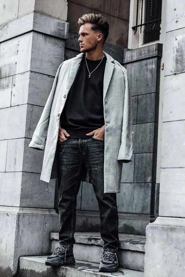 Mens Chadwick Car Coat in Grey Size 2XL by Fashion Nova
