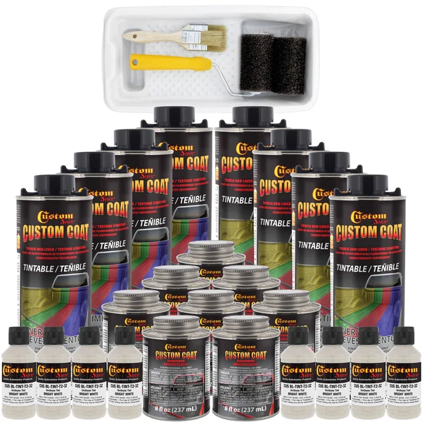 Custom Coat Bright White Urethane Spray-On Truck Bed Liner Kit w/Free Roller, Tray & Brush, 8 Liters