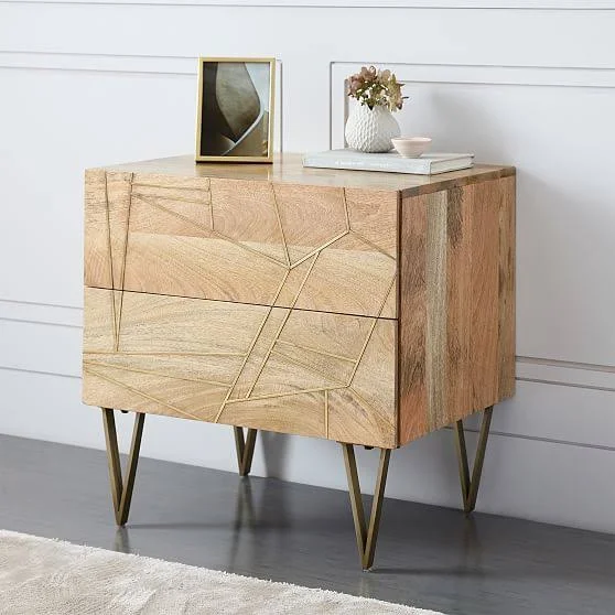 Roar+ Rabbit Brass Geo-Nightstand 2-Drawer - Mango/Antique Brass - Nightstand - Bedroom Furniture - Bedside Table