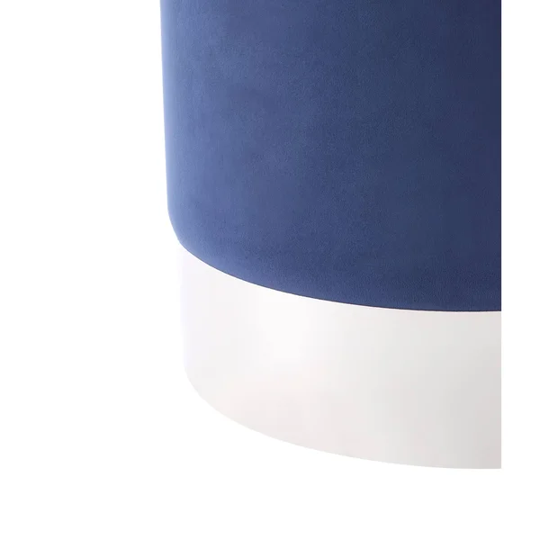 Inspired Home Elsa Velvet Round Ottoman with Metal Base - Navy/Chrome