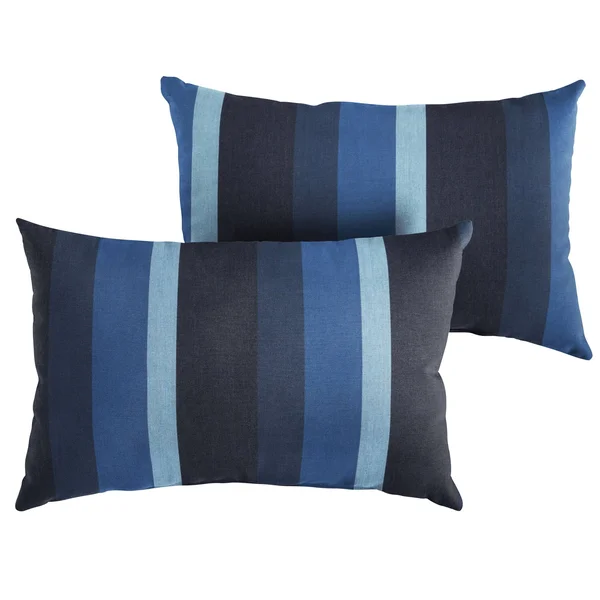 Set of 2 Sunbrella Indigo Navy Stripes Rectangular Indoor/Outdoor Lumbar Throw Pillows, 18x22