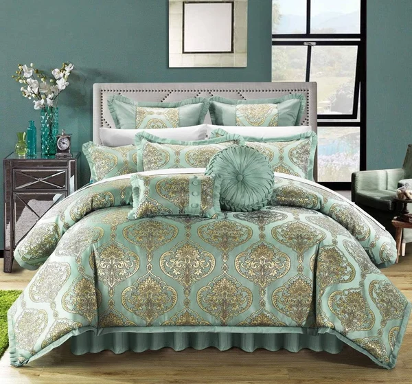 Chic Home Como 13 Piece Comforter Set Jacquard Bed in A Bag Blue King