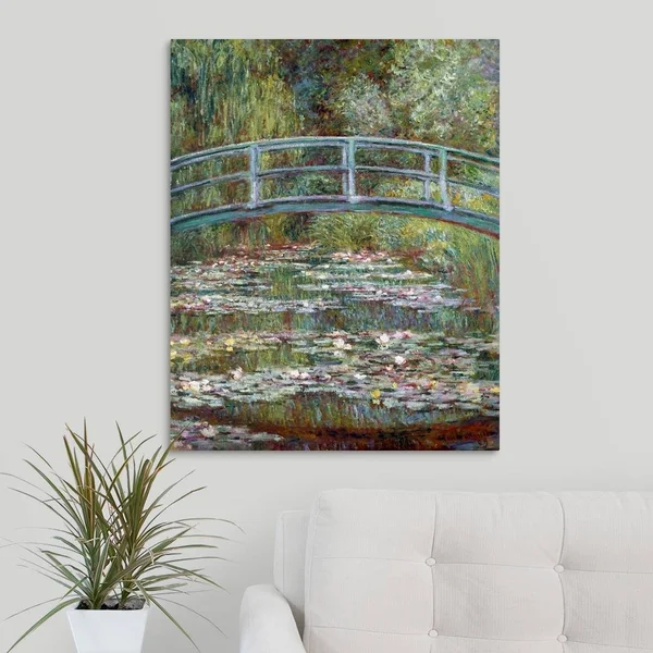 GreatBigCanvas Bridge Over A Pond of Water Lili 30-in H x 24-in W Abstract Print on Canvas, 2467237-24-24X30