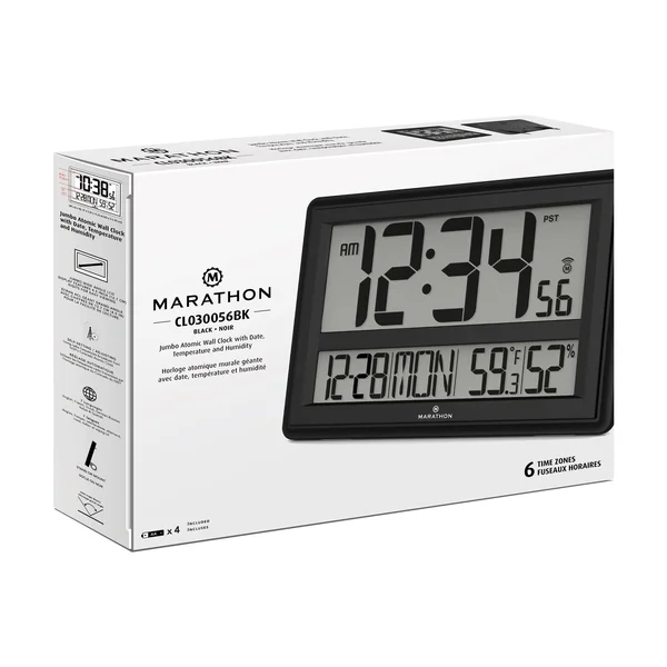 Marathon CL030056SV Jumbo Atomic Wall Clock with Temperature and Humidity, 17 x 11 inches