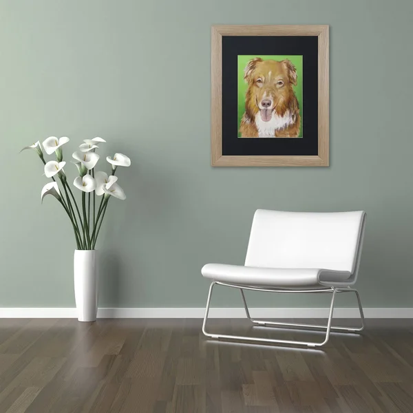 Trademark Fine Art PS210-T1620BMF Dog on Green by Pat Saunders-White - Black Matte, Birch Frame 16x20-Inch