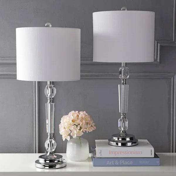 Jonathan Y Victoria 27x22 Crystal LED Table Lamp, Clear (Set of 2)