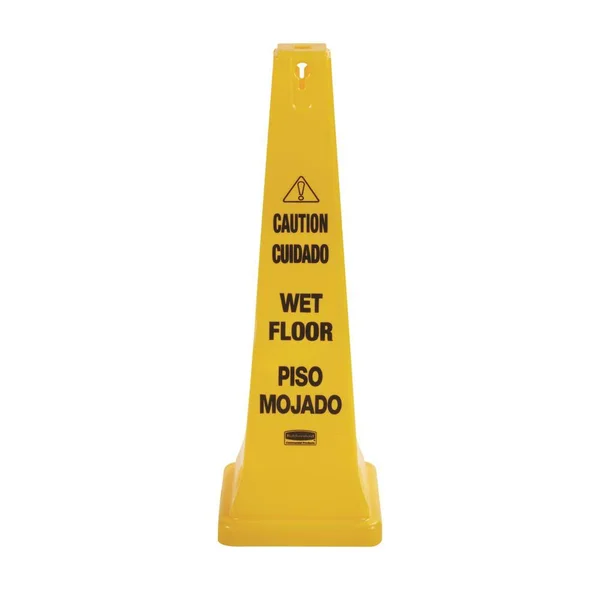 Rubbermaid Commercial 6276-77 Four-Sided Caution - Wet Floor Yellow Safety Cone, 12-1/4 x 12-1/4 x 36H