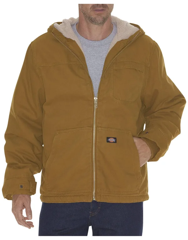 Dickies Men's Sanded Duck Sherpa Lined Hooded Jacket, Brown Duck