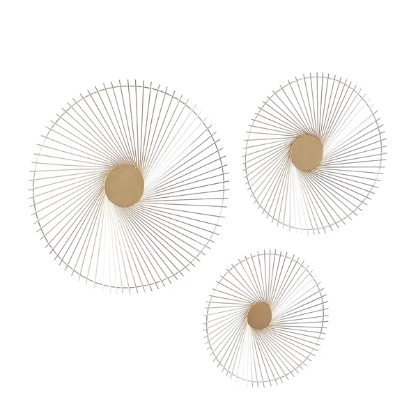 Gold Iron Contemporary Wall Decor (Set of 3) - 23 x 3 x 23 Round - 22.63" x 22.63" x 2.50"