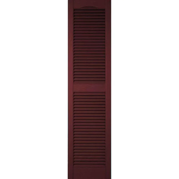 14 1/2 inchw x 61 inchh Lifetime Vinyl - Custom Cathedral Top Center Mullion, Open Louver Shutters, w/Shutter-Loks (Per Pair), Bo
