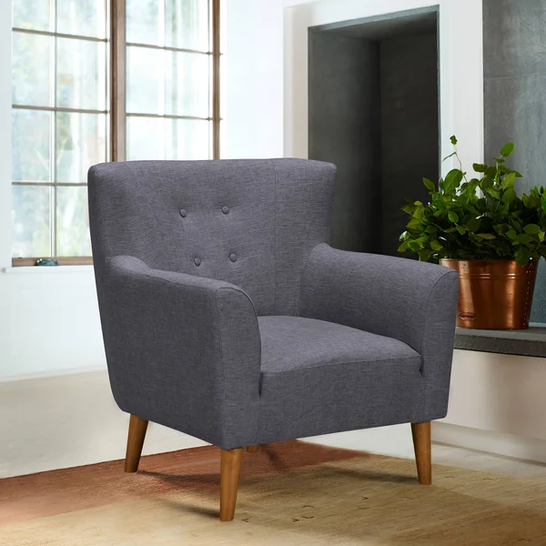Armen Living Hyland Accent Chair in Champagne Wood Finish and Dark Grey Fabric