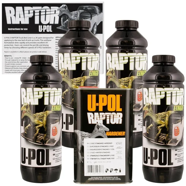 U-POL 0820 Raptor Black Truck Bed Liner & Texture Coating, 4 Liters Upol 820_4L