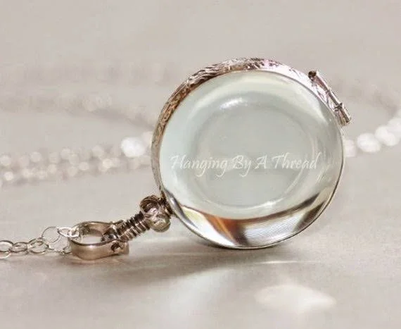 Solid Sterling Silver Round Locket - Double Sided Clear Glass Locket, Bubble Locket, Keepsake, Heirloom, Large Round Locket Necklace, G