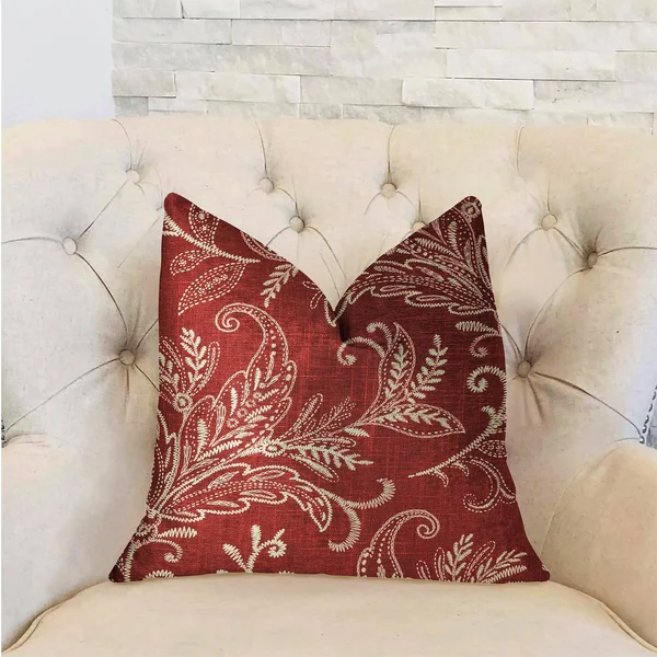 Plutus Berry Crest Vineyard Red and Beige Luxury Throw Pillow