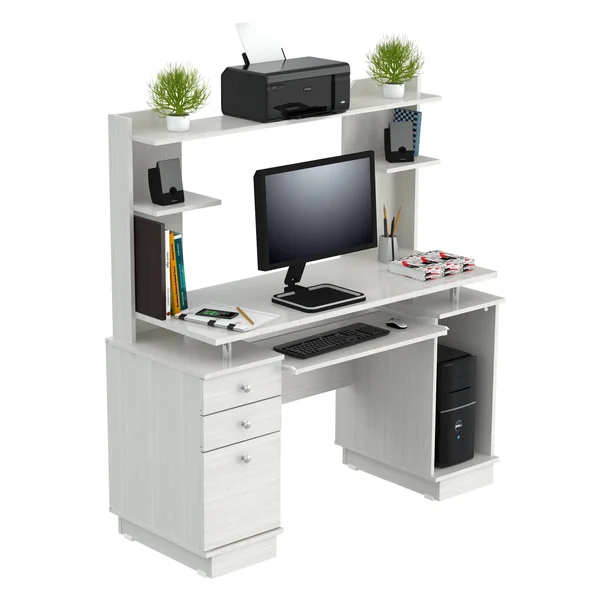 Inval Computer Work center/Credenza with Hutch - Laricina White