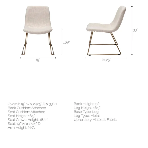 HomeRoots 380431 Cream Fabric Seat with Gold Metal Frame Dining Chair - 33 x 24.3 x 19