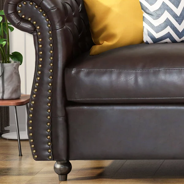 Noble House Somerville Chesterfield Tufted Sofa with Scroll Arms in Brown