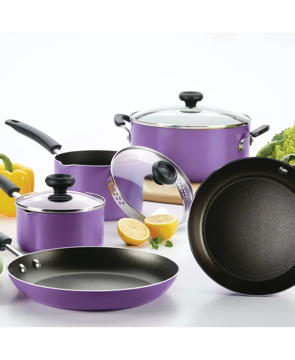 Farberware Easy Clean Dishwasher Safe Aluminum Nonstick 12-Piece Cookware Set Purple