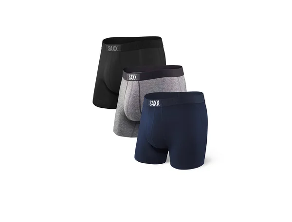 Saxx Mens Vibe Boxer - 3 Pack Black/Grey/Blue S