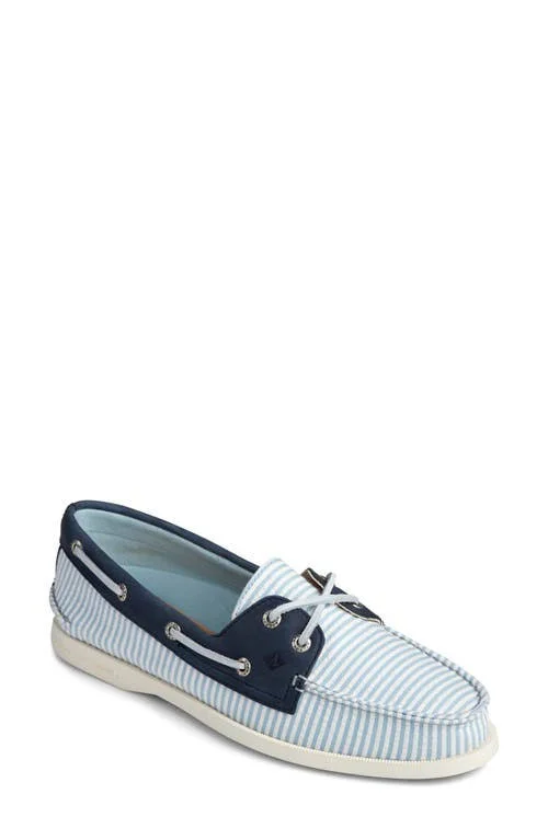 Sperry &Authentic Original& Boat Shoe, Size 5.5 in Blue Stripe Fabric at Nordstrom