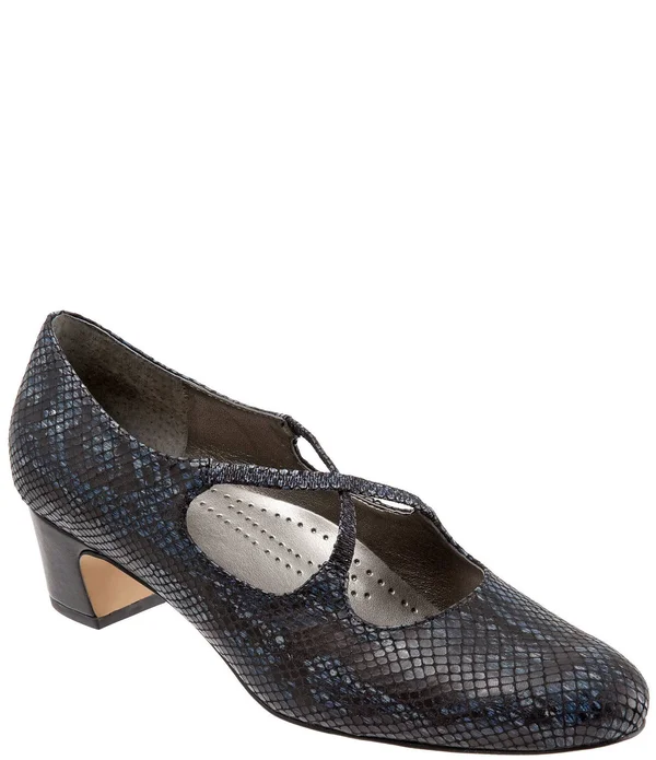 Trotters Jamie Pumps, Women's, Navy Snake, Size: 5.5