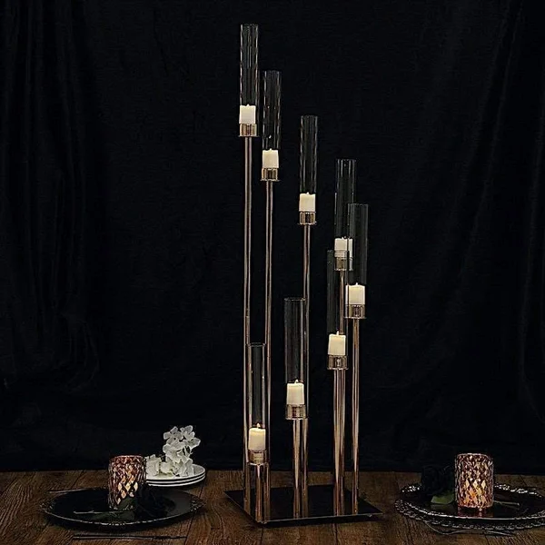 Gold 42 in Tall Candelabra Candle Holder Centerpiece with Glass