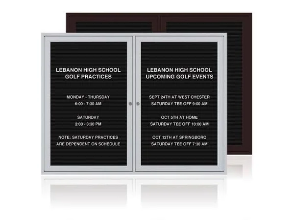 Ghent PA23660B-BG 36 in. x 60 in. 2-Door Satin Aluminum Frame Enclosed Letterboard - Burgundy