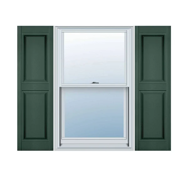 12 inchw x 52 inchh Lifetime Vinyl, Custom Two Equal Panels, Raised Panel Shutters, Forest Green