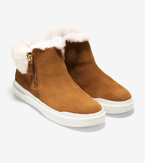 Cole Haan Grandpro Rally Faux Fur Trim Bootie - Brown - 10 B